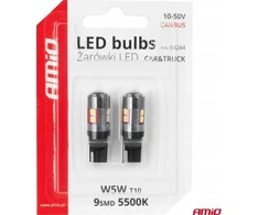 LED lemputės Canbus T10 W5W 9 SMD 3030 baltos 12V 24V 36V 48V amio-04244