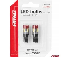 LED lemputės Canbus T10 W5W 9 SMD 3030 baltos 12V 24V amio-04242