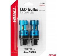 LED lemputės Canbus T20 7440 W21W 4SMD 1860 baltos 12V 24V amio-04254