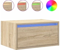 TV staliukas Prie sienos montuojama naktinė spintelė su LED, ąžuolo