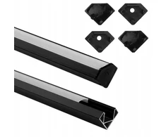 LED profilis R02 kampinis Eco Light EC20627 2m aliuminio juodas + pieniškas šviestuvo gaubtas