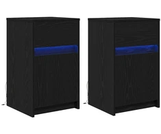 LED naktinis staliukas su spintelėmis 2 pcs juoda ąžuolo