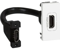 LEGRAND „Plug and play“ sprendimas. Tvirtinamas su 15 cm HDMI kabeliu su kištuku. Balta.
