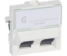 Legrand MOSAIC PC lizdas, dvivietis RJ45 cat.6 UTP 2M 45st, baltas (076504)