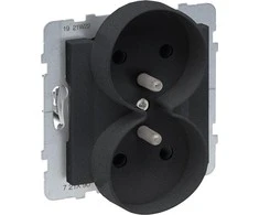 Legrand SUNO Dvivietis lizdas 2x2P + Z juodas 16A 250V automatinis terminalai su apertūra 721490