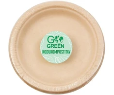 Gogreen kompostuojamos cukranendrių lėkštės su Go Žalias raštu Ø15cm 10 vnt./0,08kg