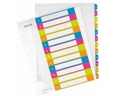 Skiriamieji lapai Leitz WOW Print, A4+, 1-12, plastikiniai, įvairių spalvų