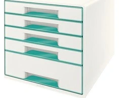 Leitz LEITZ CUBE WOW Schubward Box perlweiss- iceblau mit 5 Schubward. Tvirtas ir stabilus ansprechestm 2-farbigem WOW Design Hochgla - 52142051