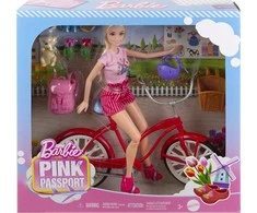 Barbie Mattel Rožinis pasas Barbės lėlė ant dviračio su šuniuku (HWJ00)