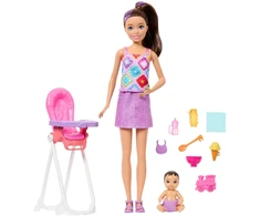 Mattel Barbie Babysitter Skipper lėlės rinkinys su kūdikiu ir maitinimo kėdute