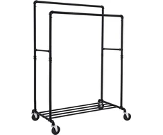 SONGMICS metalinis drabužių stovas ant ratukų, pramoninio dizaino, dvigubas, 110 kg, juodas HSR60B
