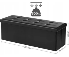 Leobert Pufas su daiktadėže, sulankstomas, juodas, 110 × 38 × 38 cm