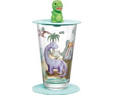 Leonardo Stiklinė su dangteliu ir lėkštute 300 ml dinozauras BAMBINI AVVENTURA -