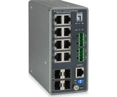 Šakotuvas Level One „LevelOne TURING“ 12 prievadų L3 Lite valdomas gigabito pramoninis komutatorius, 4 x SFP, DIN bėgelis, -40°C iki 75°C, valdomas, L3, gigabito Ethernet (10/100/1000)