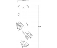 Light Prestige Light Prestige Mariposa LP-1715/3P pakabinamas šviestuvas elegantiško dizaino drugeliai 3x24W LED CCT 3000-4000-6000K auksas