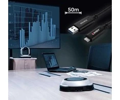 USB Laidas - LINDY USB 3.2 Tipo A į C Hibridinis Laidas, 5Gbps, PVC Danga, 50 m, Juodas