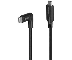 USB Kabelis - LINDY USB 3.2 Type C Laidas, M/M, 90° Dešinysis Kampas, 10Gbps, 60W PD, 1.5 m, Juodas
