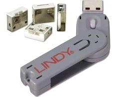 USB Priedas - LINDY USB A Prievado Blokatorius 4 vnt., Raktas, Baltas