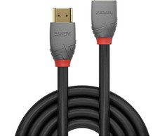 HDMI Laidas - LINDY Anthra Line HDMI Prailginimo Laidas, Didelės Spartos, M/F, 18Gbps, 4096x2160@60Hz, 0.5 m, Juodas