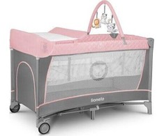 Kelioninė lovelė-maniežas 2in1 su vystymo stalu, 2 aukštai – Lionelo Flower Flamingo