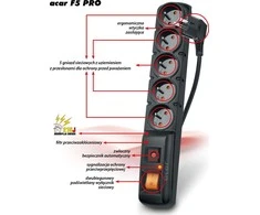 Galios juosta Acar F5 PRO viršįtampių 5 lizdai 3 m juoda (W0093)
