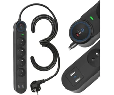 ART FU815 4 gniazda-10A-2USB A+C-2.6A-juoda-3m-3x1,0mm2