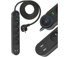 ART FU815 4 gniazda-10A-2USB A+C-2.6A-juoda-3m-3x1,0mm2