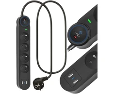ART FU810 4 gniazda-10A-2USB A+C-2.6A-juoda-1,5m-3x1,0mm2