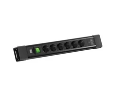 Maitinimo juosta Bachmann CONNECTUS 6xCEE7/3, 1x jungiklis, 1xUSB-C/C 65 W, ilgis 2,0 m, CEE7/7, juoda
