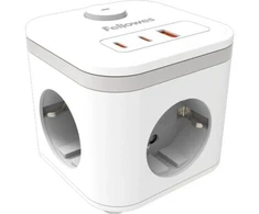 Fellowes Power Cube ilgintuvas su 3 lizdais, 1x USB-A, 2x USB-C, su jungikliu Baltas (100137168)