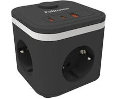 Fellowes Power Cube ilginamasis laidas, 3 lizdai, 1x USB-A, 2x USB-C, su jungikliu Juoda
