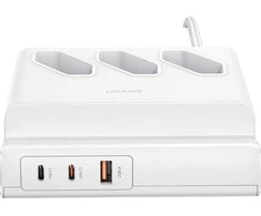 USAMS maitinimo lizdas 65W Super Si greito įkrovimo USB prailgintuvas, ES baltos spalvos CC160TC01 (US-CC160)