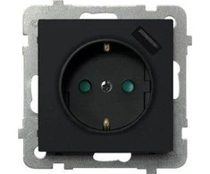Ospel Sonata GP-1RSPUSB vienvietis lizdas 2.1A/m/33 su schuko įžeminimu, su langinėmis, su 2.1A USB pakrovėju, metalinis juodas