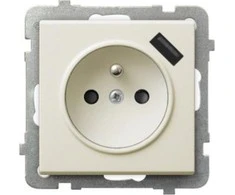 Ospel Vieno lizdo Sonata GP-1RZPUSB/m/27 su įžeminimu ir sklendėmis su USB įkrovikliu 2.1A ecru