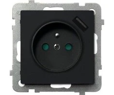 Ospel Vieno lizdo Ospel Sonata GP-1RZPUSB / m / 33 su įžeminimu su USB įkrovikliu 2.1A metalizuota juoda
