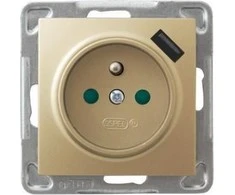 Ospel Vieno lizdo Impresja GP-1YZPUSB/m/28 su įžeminimu ir langinėmis su USB įkrovikliu 2.1A auksinis metalas