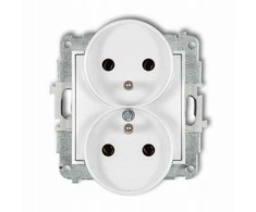 Karlik Elektrotechnik 25MGPR-2z MINI Dvigubo lizdo mechanizmas rėmui su įžeminimu 2x(2P+Z) (be srovės kelio sklendių) matinė balta 25MGPR-2z