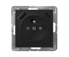 Ospel GP-1YZPUSBAC/m/33 IMPRESJA Viengubas įžemintas lizdas su srovės kelio sklendėmis, su USB A+C įkrovikliu, juodos spalvos GP-1YZPUSBAC/m/33