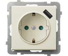 Ospel Lizdas viengubas Sonata GP-1RSPUSB 2,1A/m/27 su įžeminimu, schuko, žaliuzėmis ir USB įkrovikliu 2,1A ecru