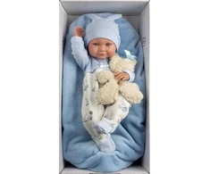 Llorens Llorens 73807 Vinilinė lėlė 40 cm Nico su mėlyna pagalve ir mielu žaislu