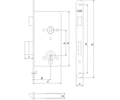 LOB Įleidžiamoji spyna 72x60mm, skirta Z76B įdėklui