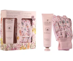 Set The Luxury Bathing Company: Wildflowers Moisturizing Hand Kreminis, 100 ml + Wildflowers Gardening Synthetic Gloves For Women, 2 vnt.
