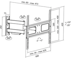 Logilink BP0019 TV Sieninis laikiklis, 37"-70", pakreipimas +10°-20°,pasukamas +-90°, 473mm | Prisijungti | Sieninis laikiklis | BP0019 | 37-70 " | Maksimalus svoris (keliamoji galia) 50 kg | Juodas