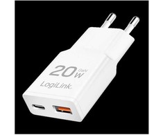 Įkroviklis LogiLink LogiLink USB Wall Charger, GaN, 2port, USB-AF &amp; USB-CF, PD 20W, slim, baltas