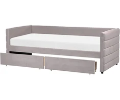 Beliani Dienos lova su stalčiais MARRAY veliūrinė šviesiai pilka 90 x 200 cm