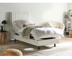 Beliani Reguliuojama lova Boucle CASTELLAN 90 x 200 cm, balta