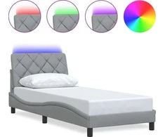 Lovos rėmas su LED be čiužinio, šviesiai pilkas, 90x190 cm