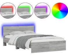 Lova Lovos rėmas su galvūgaliu ir LED, pilkas ąžuolo, 135x190cm