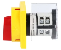 Lovato Electric Krumplinis jungiklis 0-1 3P 20A geltona/raudona rankenėlė, blokuojama spyna, montuojamas skydelyje (7GN2010U25)