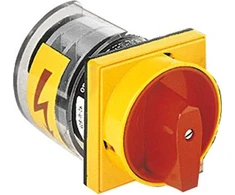 Lovato Electric Kūginis jungiklis 0-1 3P 32A įmontuojamas su geltona/raudona rankenėle, blokuojamas spyna (7GN3210U25)